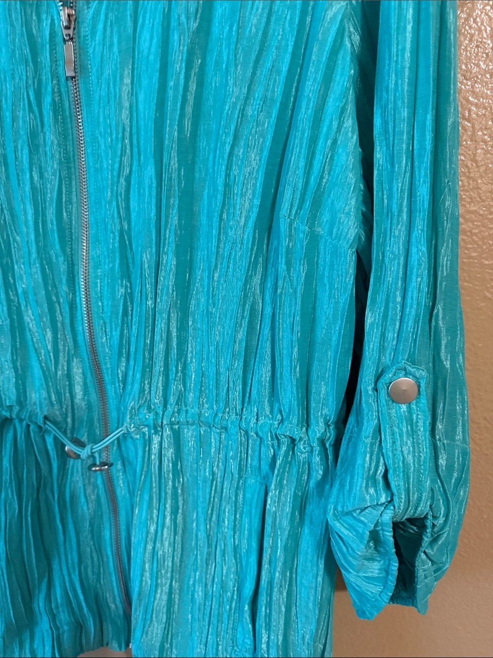 Ruby Rd. Teal Crinkle Zip-Front Jacket - Picture 4 of 7